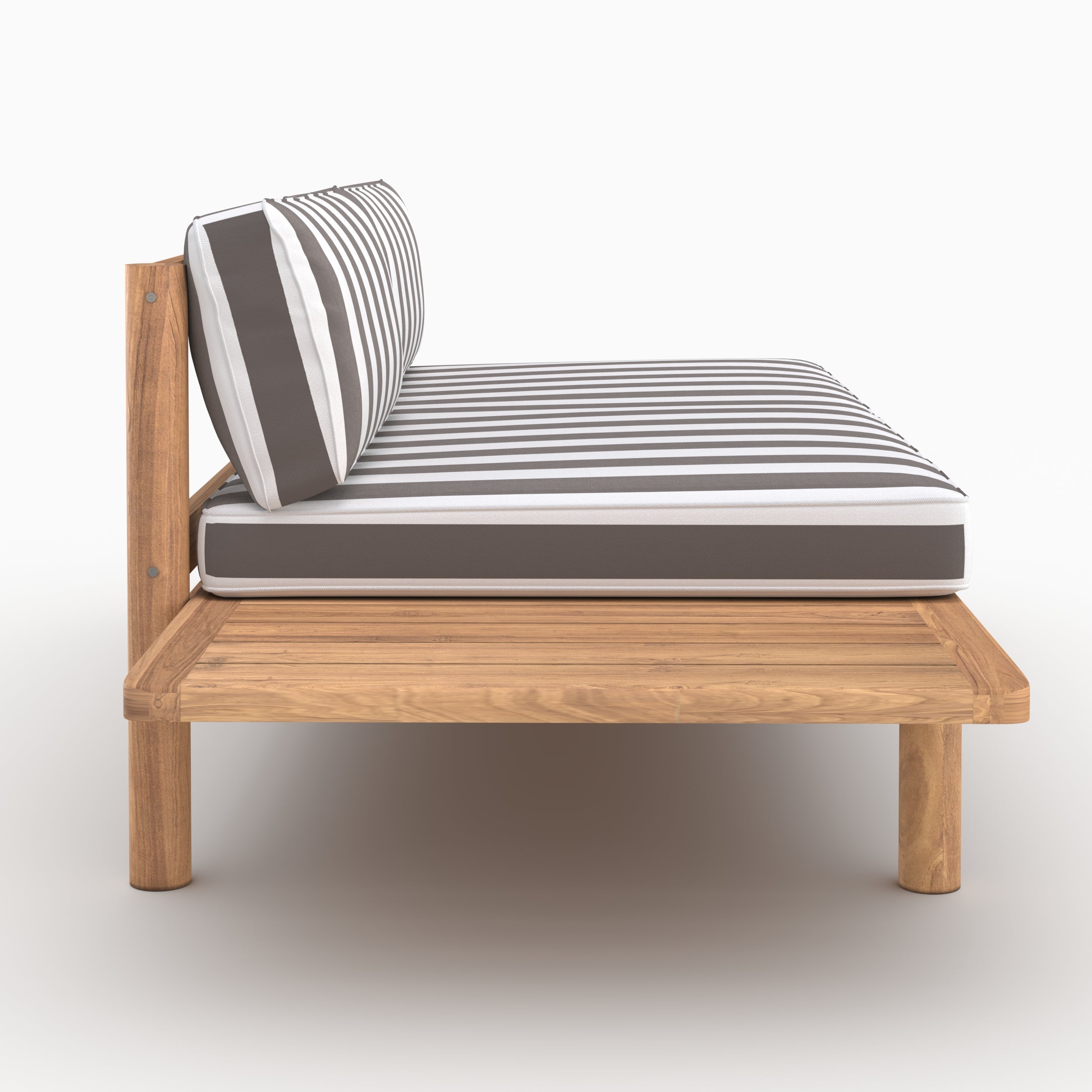 Salon de jardin Nadila 2 personnes en teck massif et tissu rayé gris
