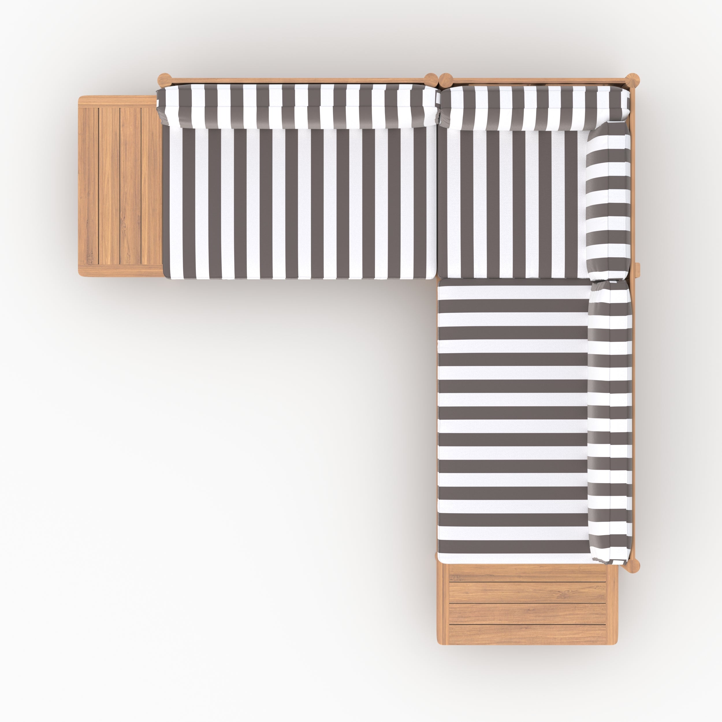 Salon de jardin Nadila 4 personnes en teck massif et tissu rayé gris