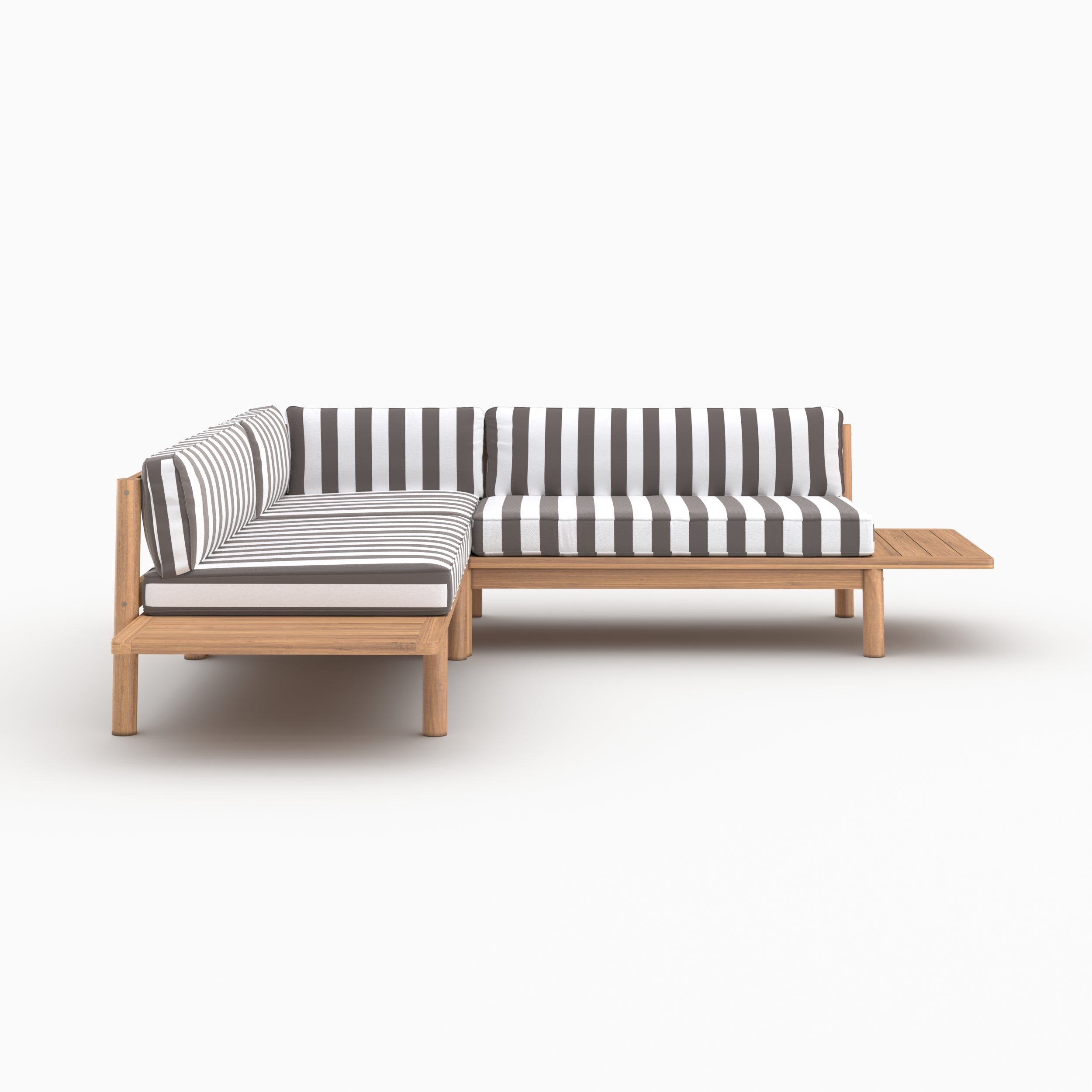 Canapé d'angle de jardin Nadila, teck massif, coussins gris 4 places