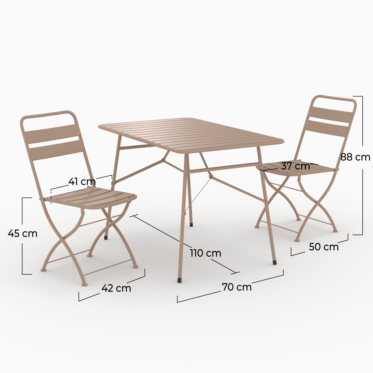 Table et chaises de jardin pliantes Yumi 4 personnes en métal taupe