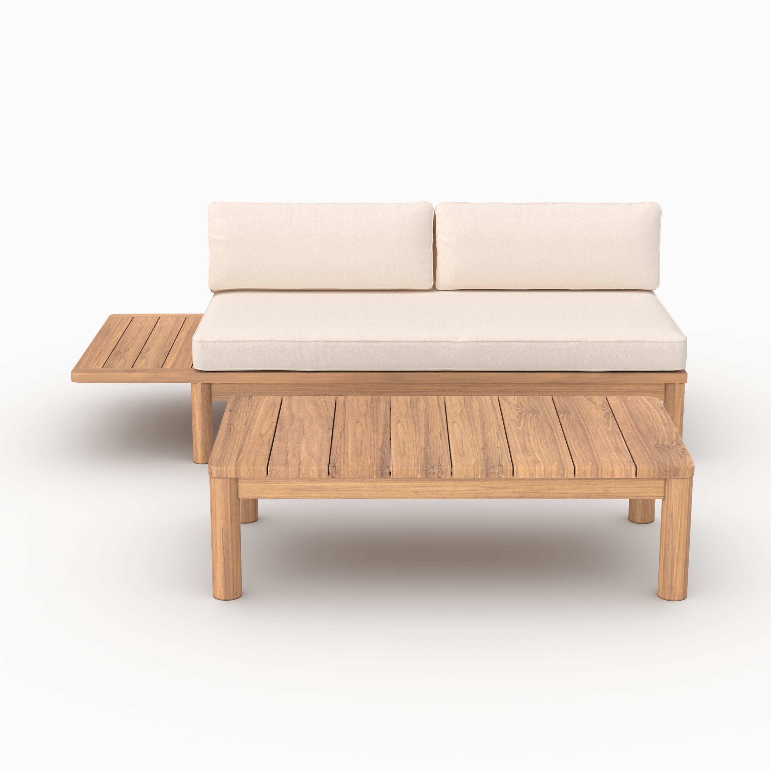 Salon de jardin Nadila 2 personnes en teck massif et tissu blanc