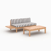 Salón de jardín Nadila 2 personas en teca maciza y tela a rayas gris