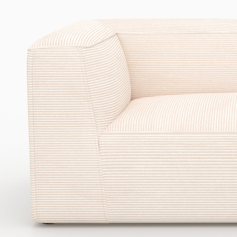 Canapé modulable Mina en velours côtelé blanc 4 places avec 2 poufs