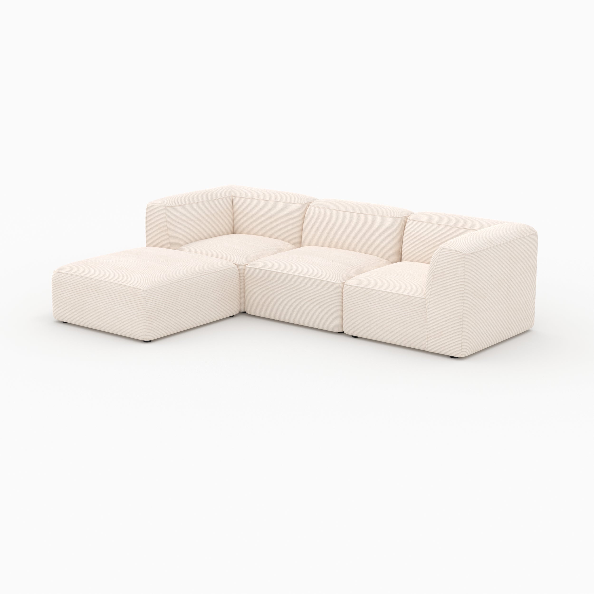 Canapé modulable Mina en velours blanc 3 places avec pouf
