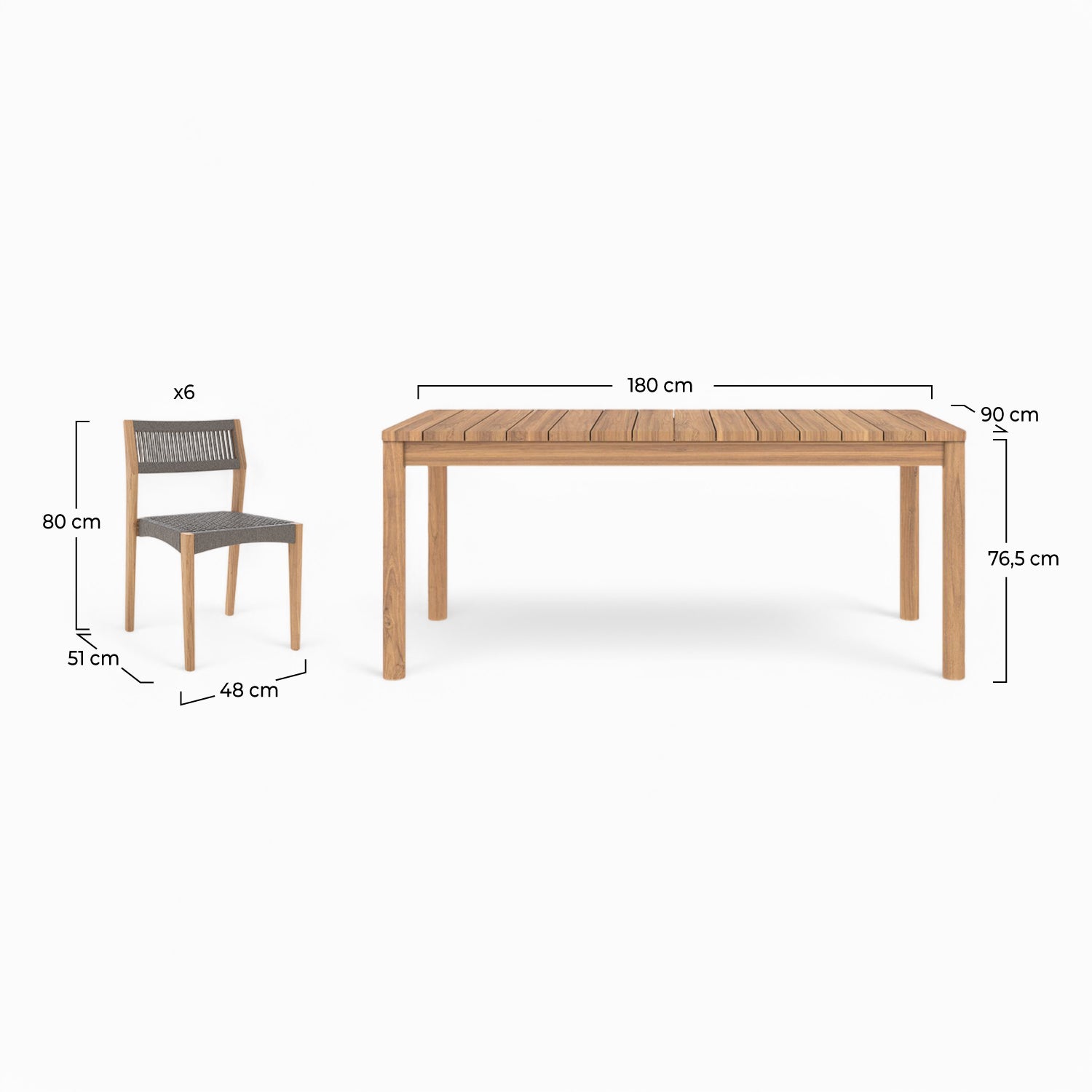 ensemble table et chaise de jardin 6 personnes en bois de teck massif kora