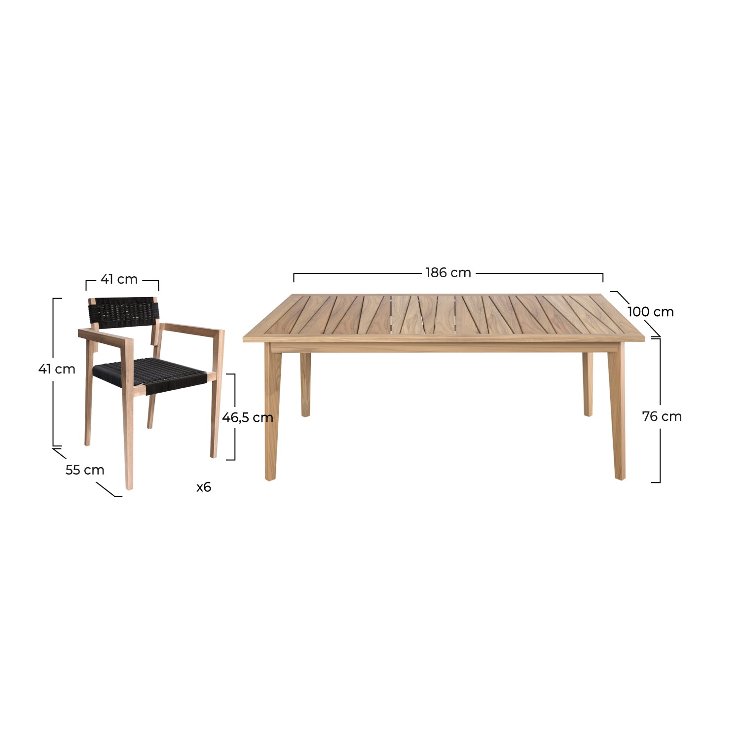 ensemble table et chaise de jardin bois de teck 6 personnes