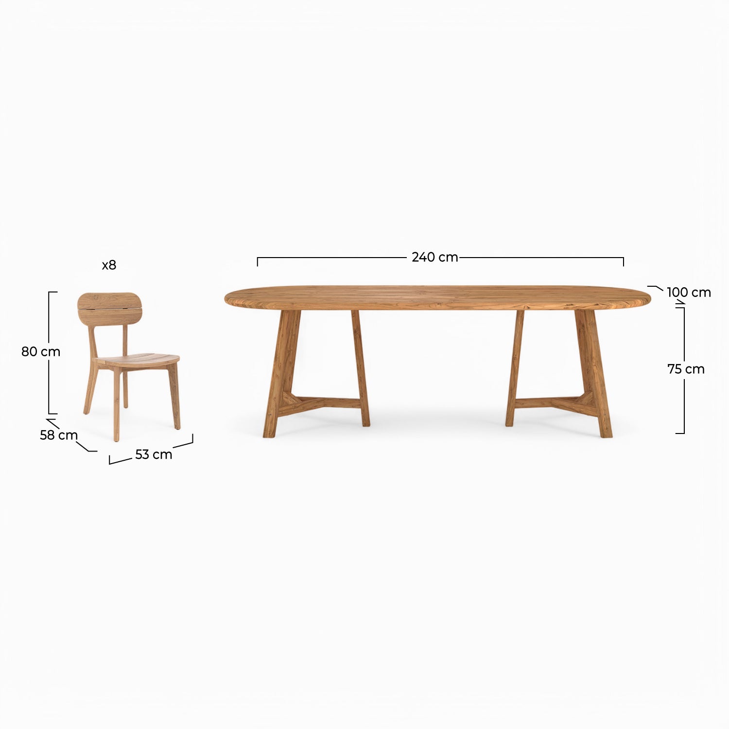 ensemble table et chaises de jardin bora 8 personnes en bois