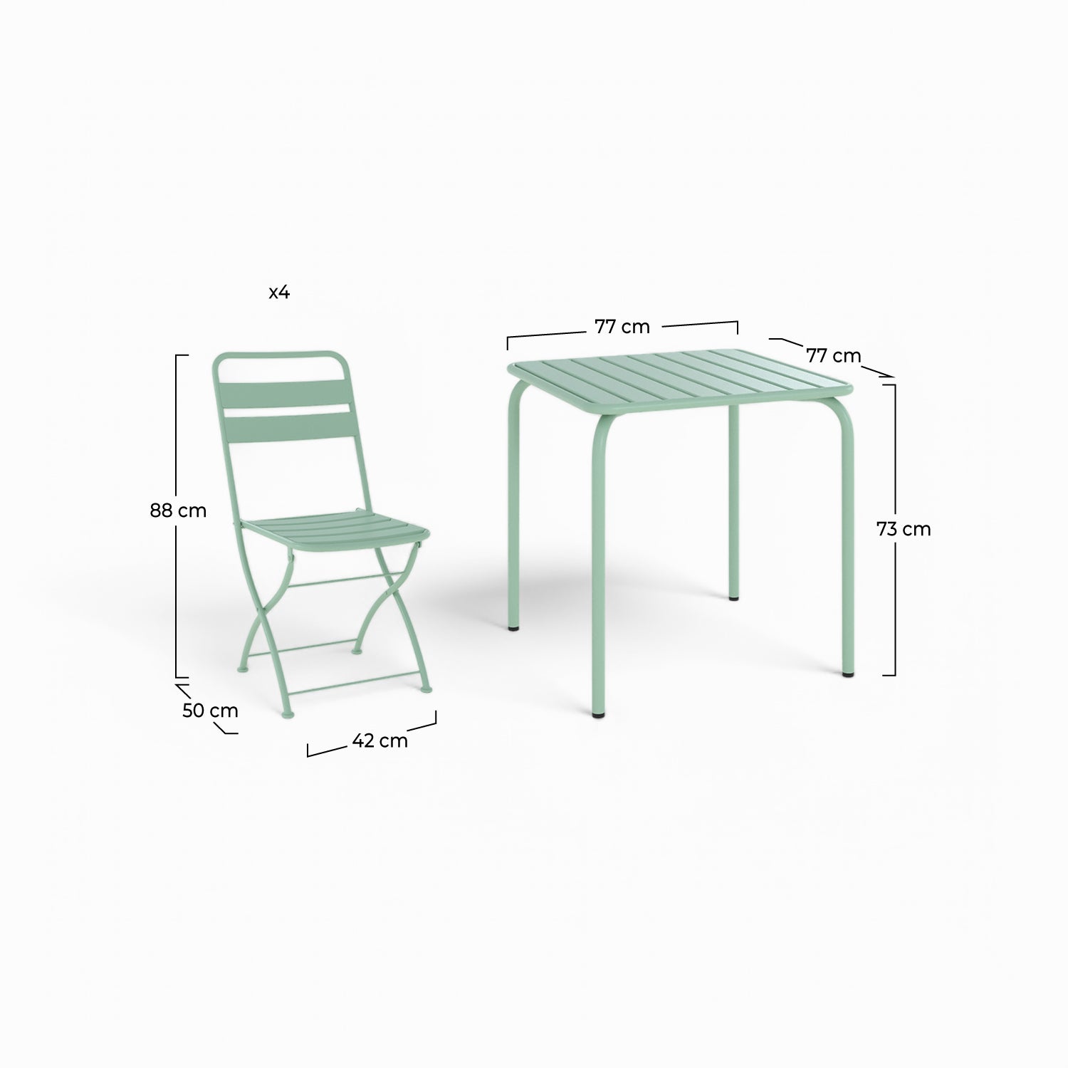 ensemble table et chaises de jardin en metal ver clair 4 personnes yumi