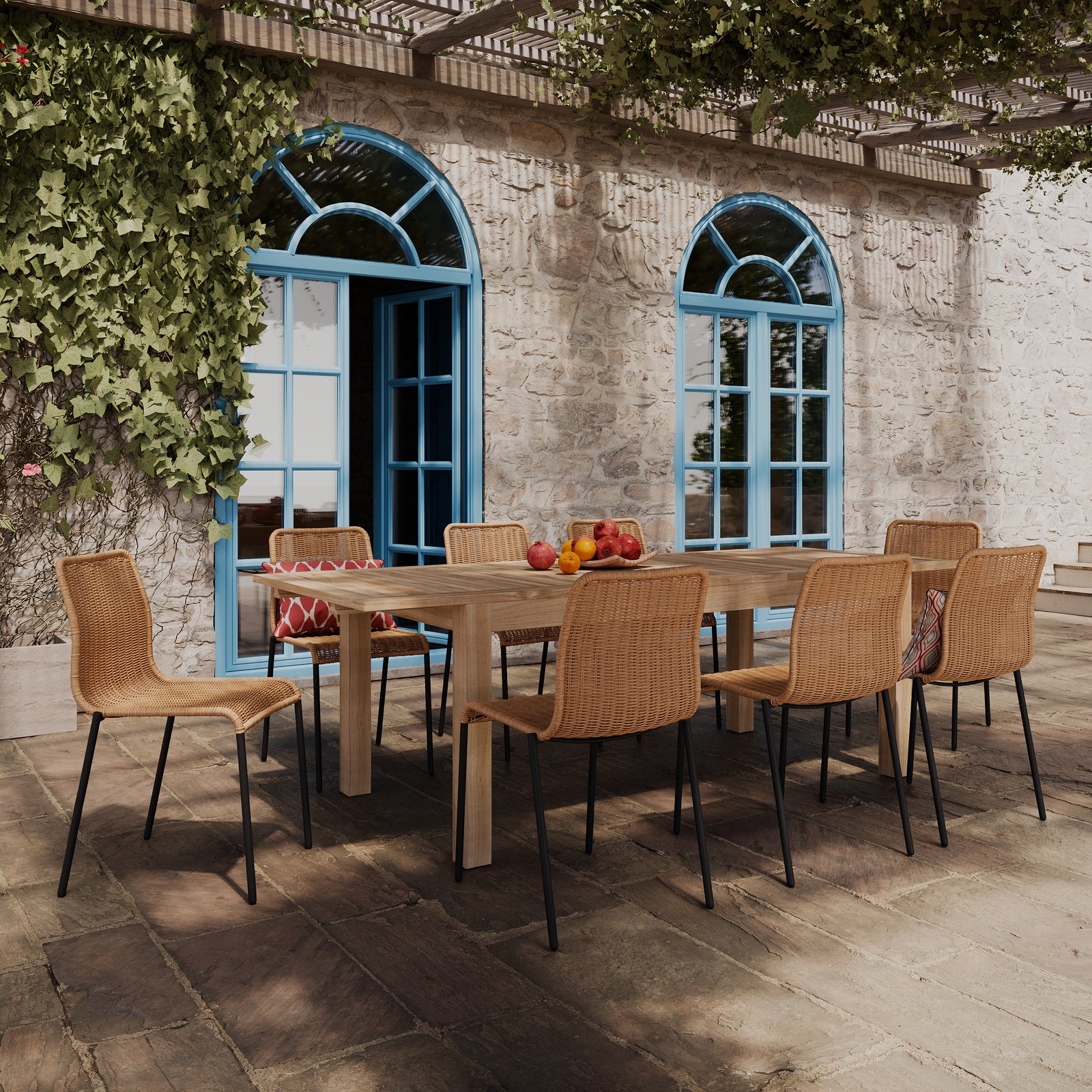 ensemble table et chaises de jardin sirivara 8 personnes en bois et resine