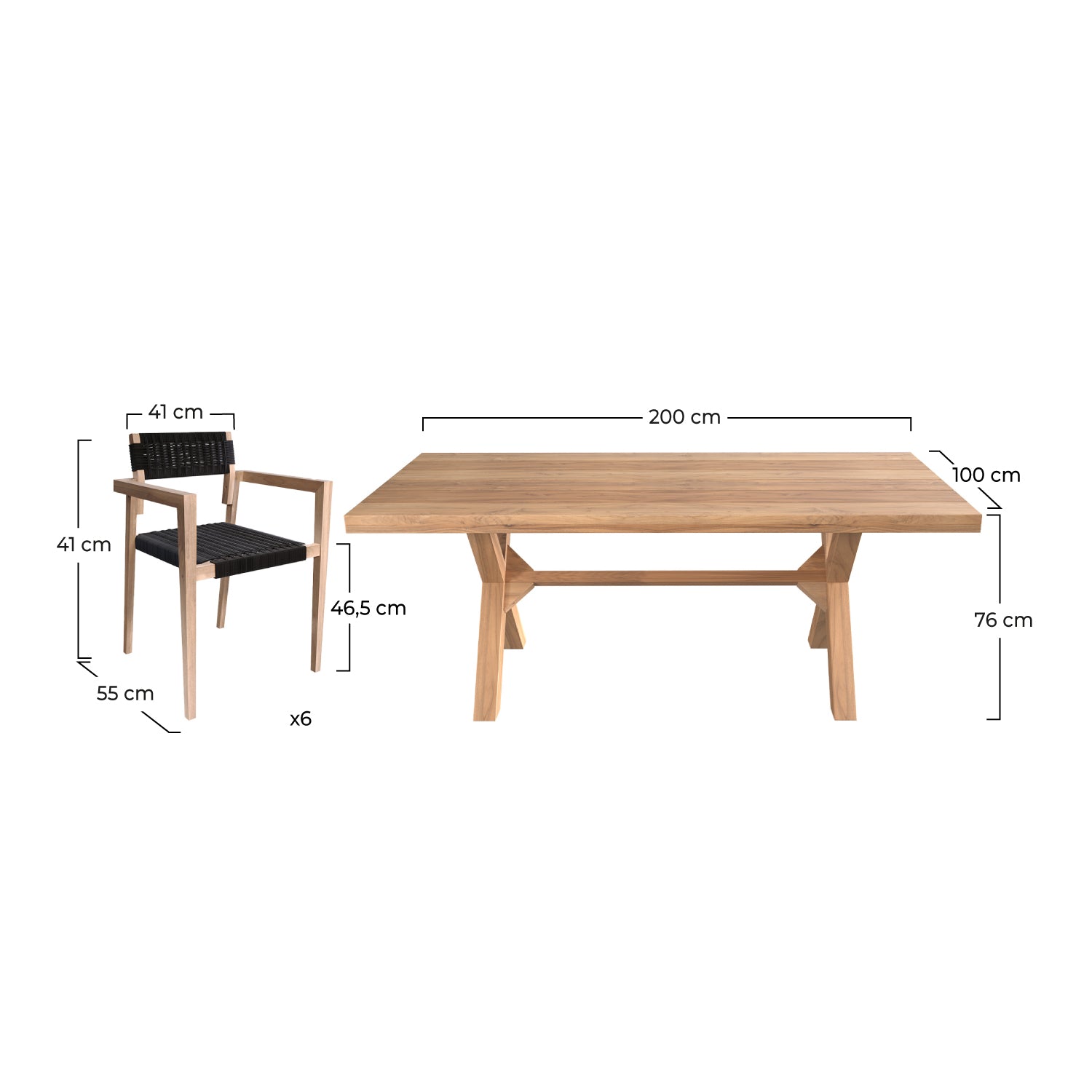 ensemble table et chaises de jardin teck et noir dim