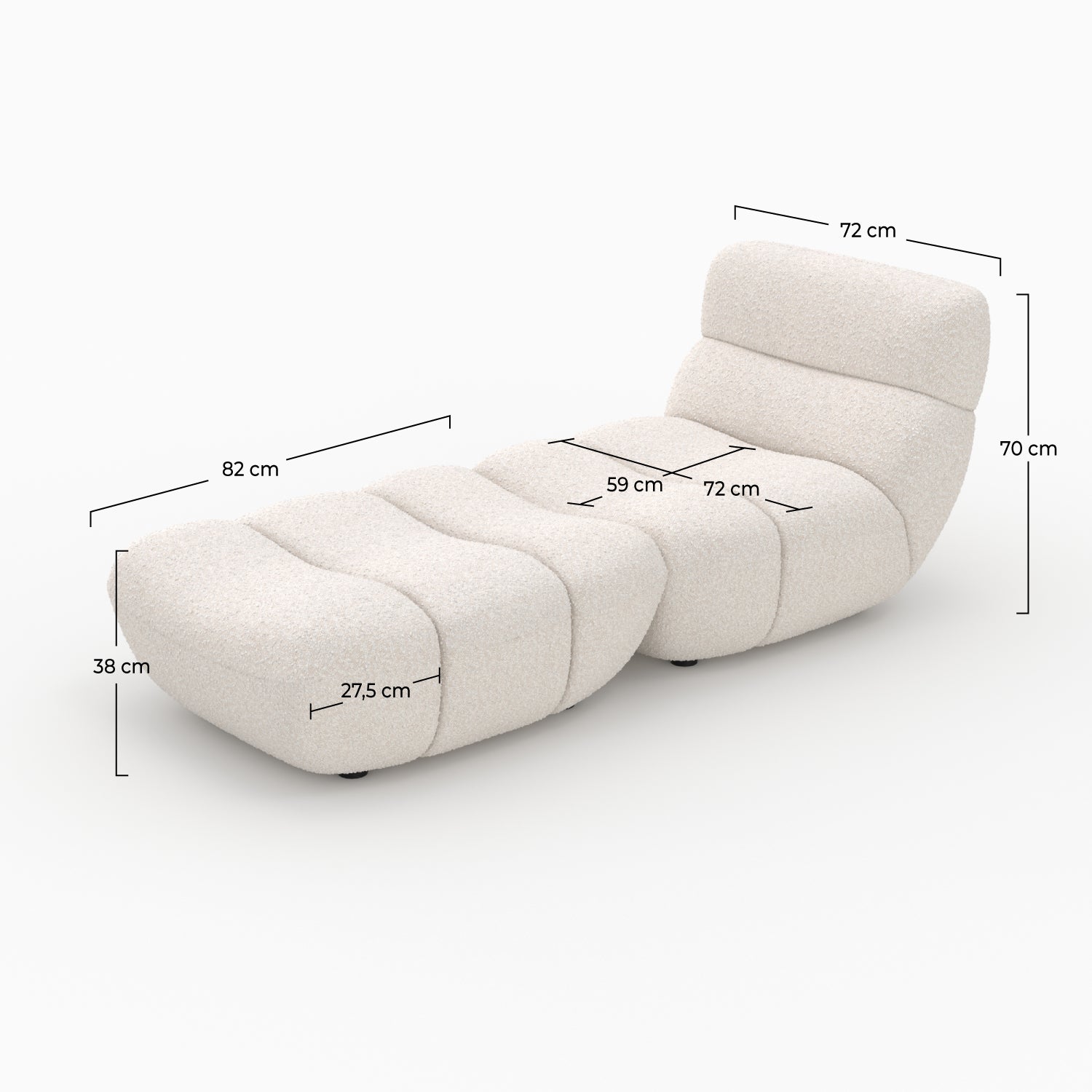 Ensemble fauteuil et pouf Teddy en tissu bouclé blanc