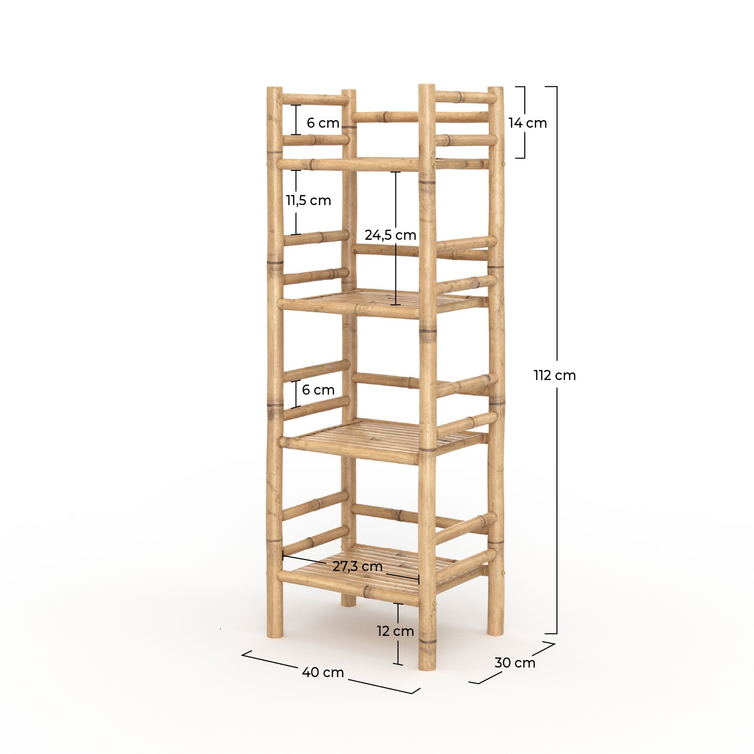 Scaffale Bami in bambù, 4 ripiani