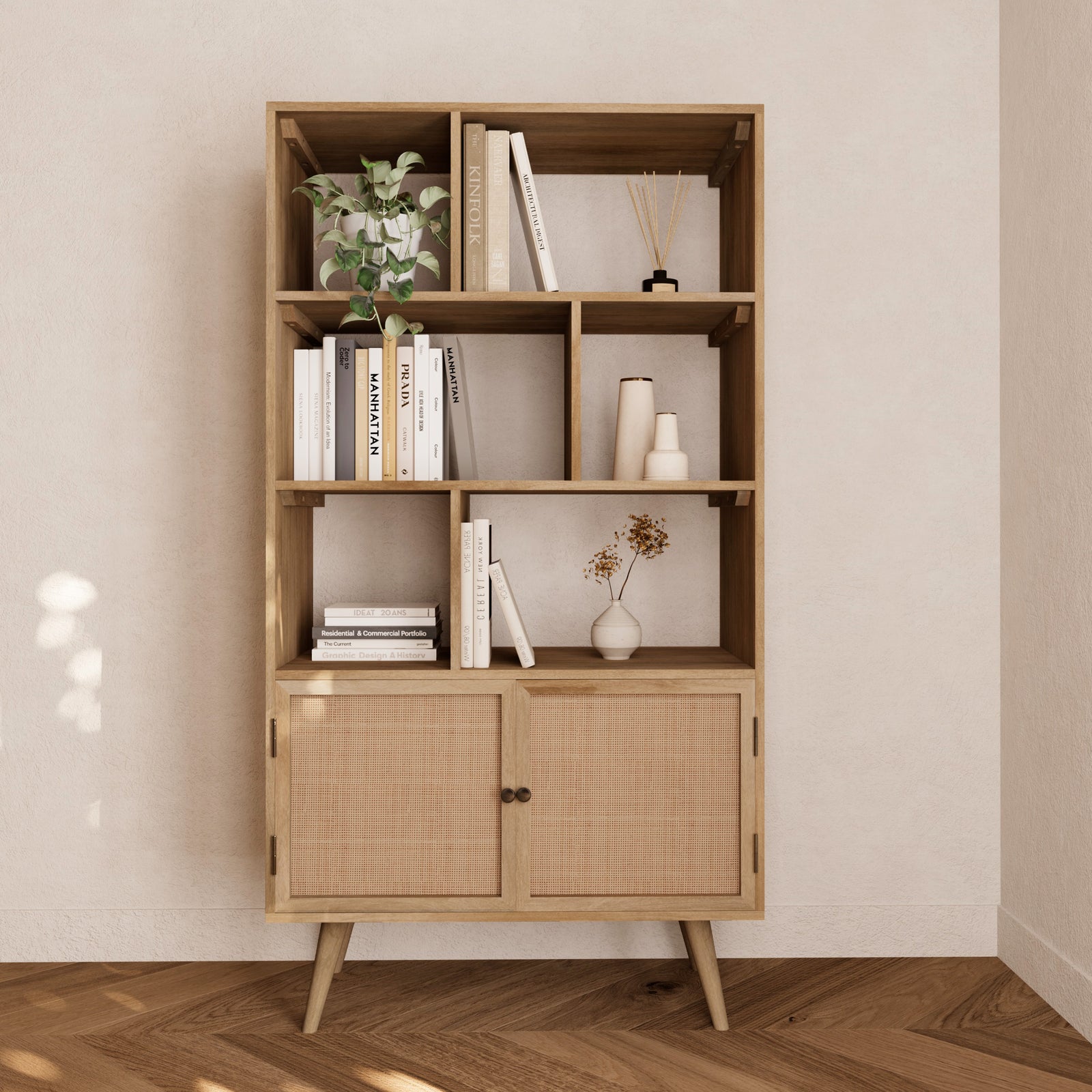 etagere cody cannage et bois de manguier