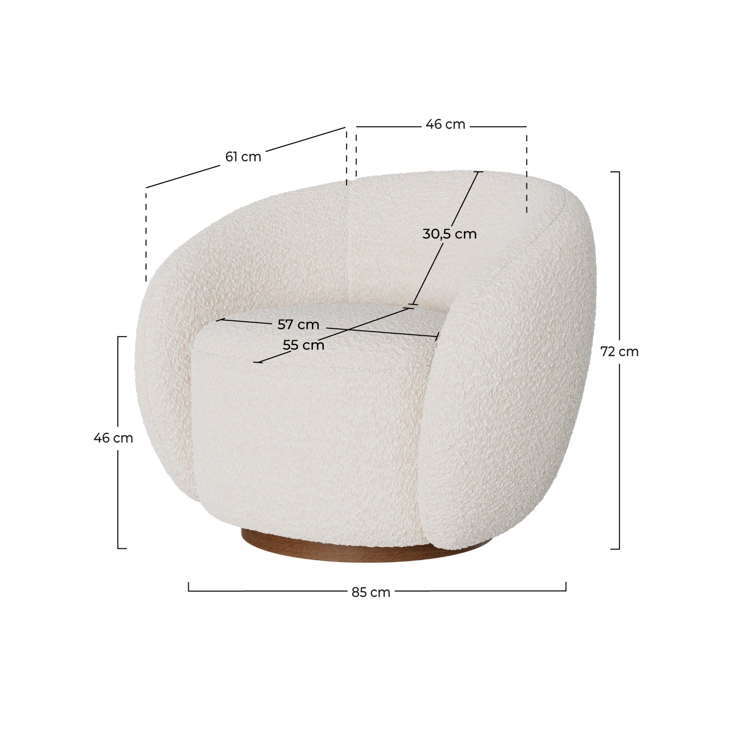 fauetuil naya pivotant en tissu boucle blanc confortable
