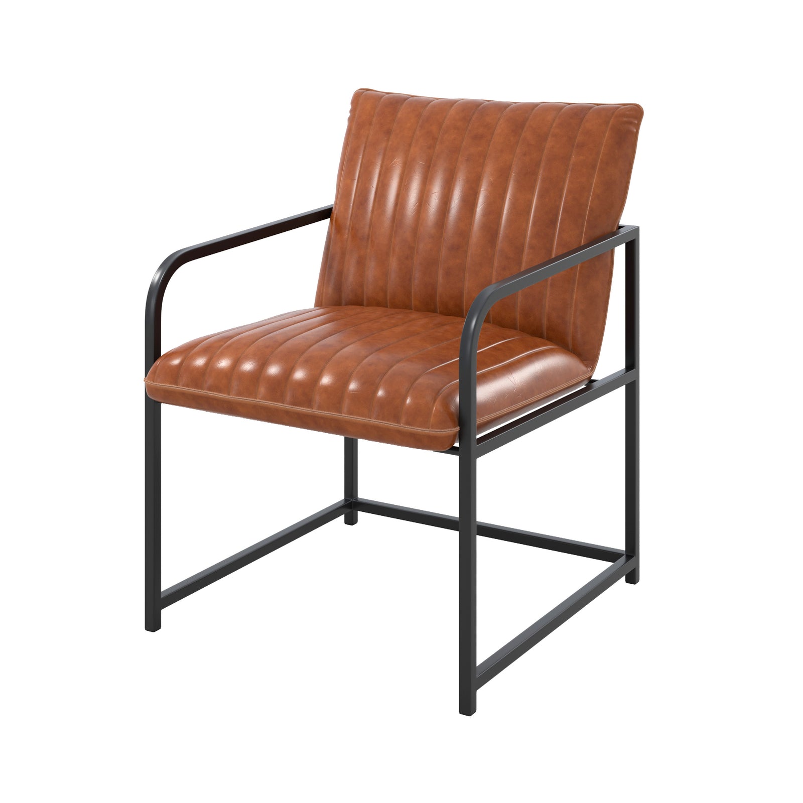 fauteuil armand en cuir marron et peids en metal noir fond blanc