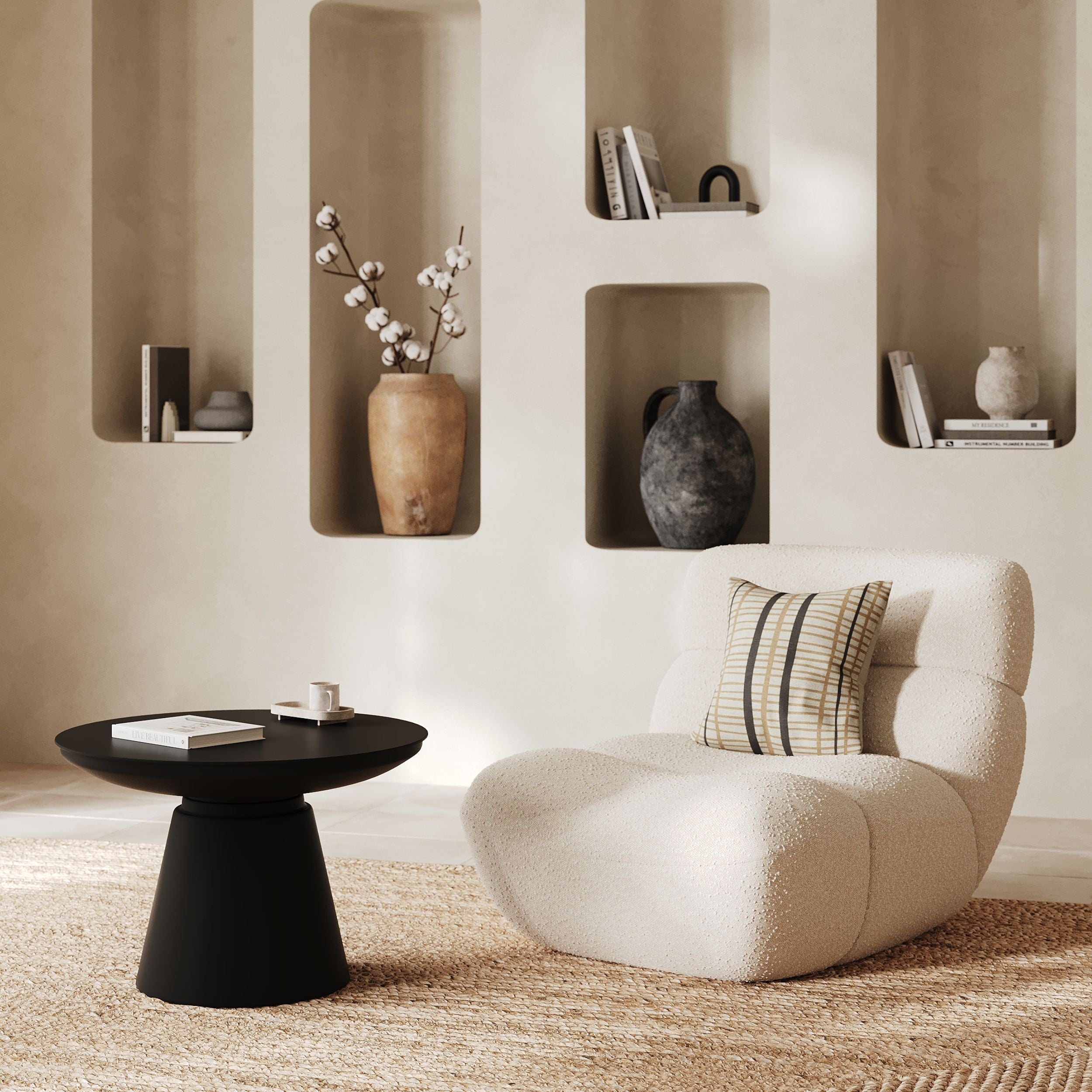 Sillón Teddy de tela bouclé blanca