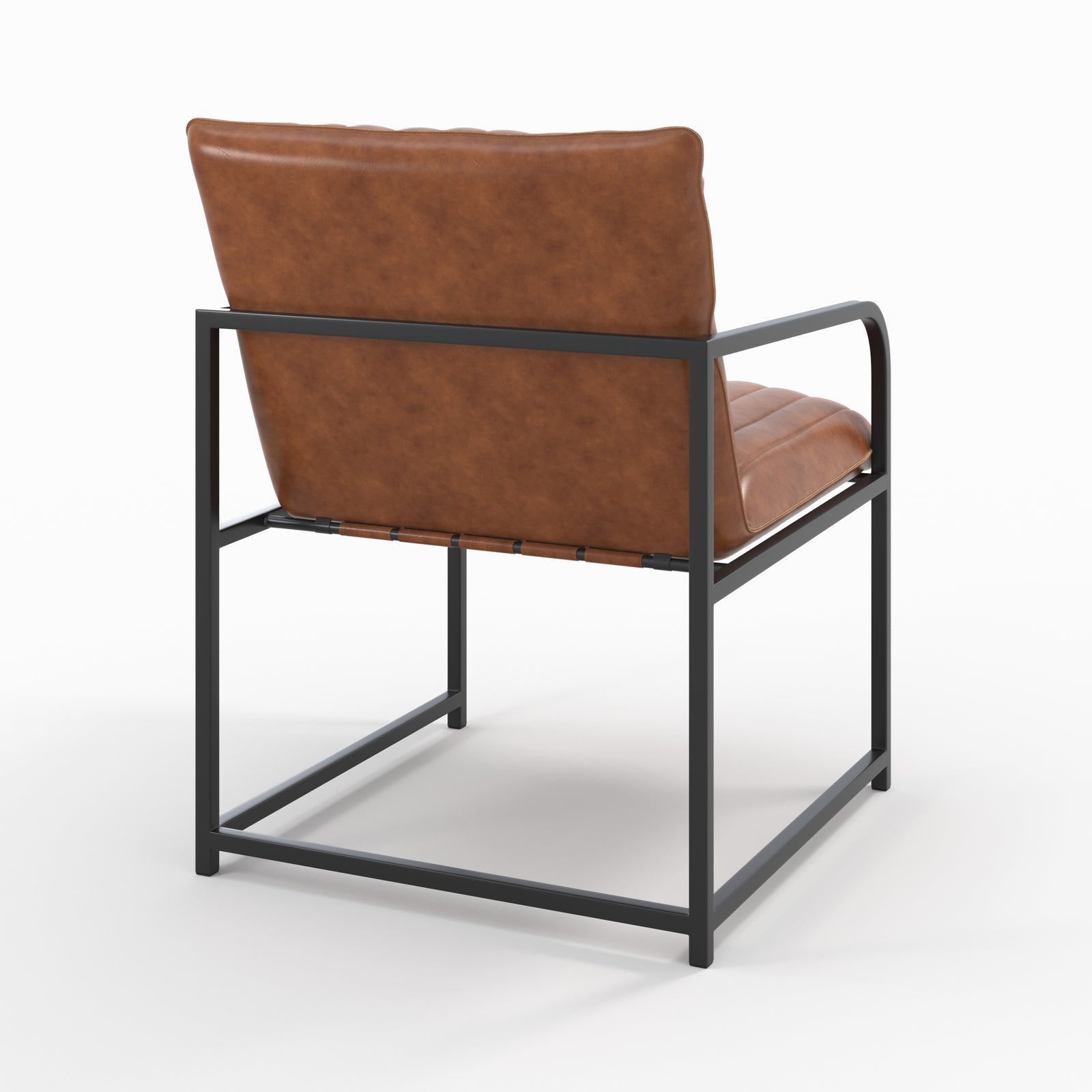 fauteuil cuir marron et peids en metal noir armand