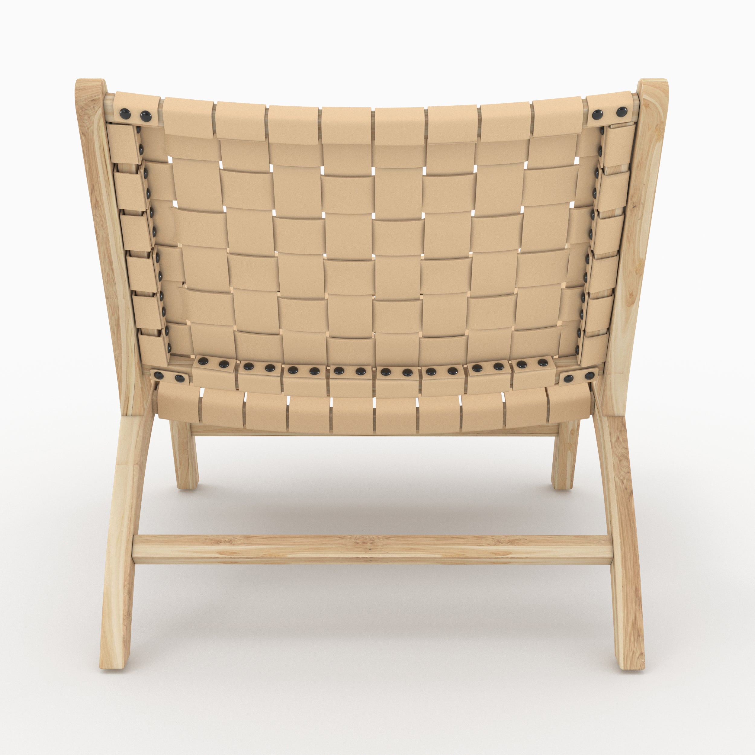 fauteuil cuir tresse beige et bois de teck kuna