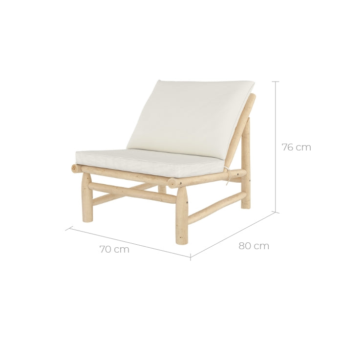 fauteuil de jardin makam en branche de teck et coussins blancs