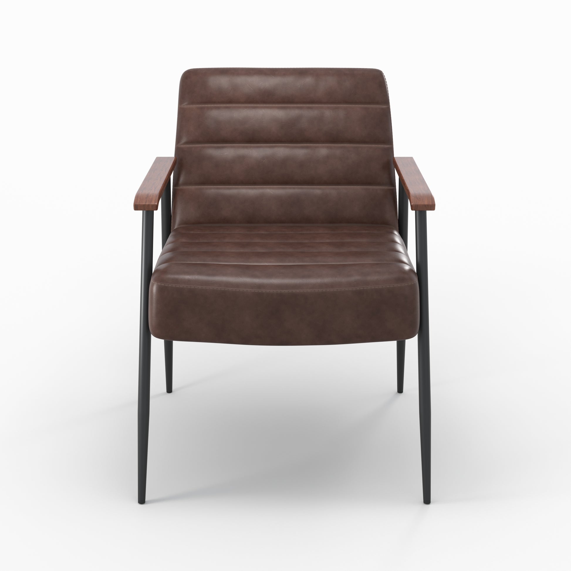 fauteuil en cuir marron hugues pieds metal noir