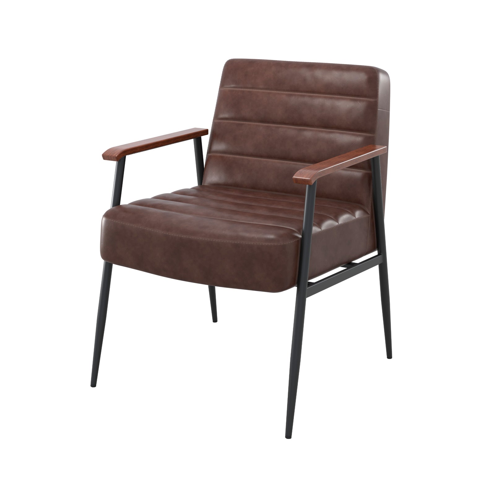 fauteuil en cuir marron pieds metal noir hugues fond blanc
