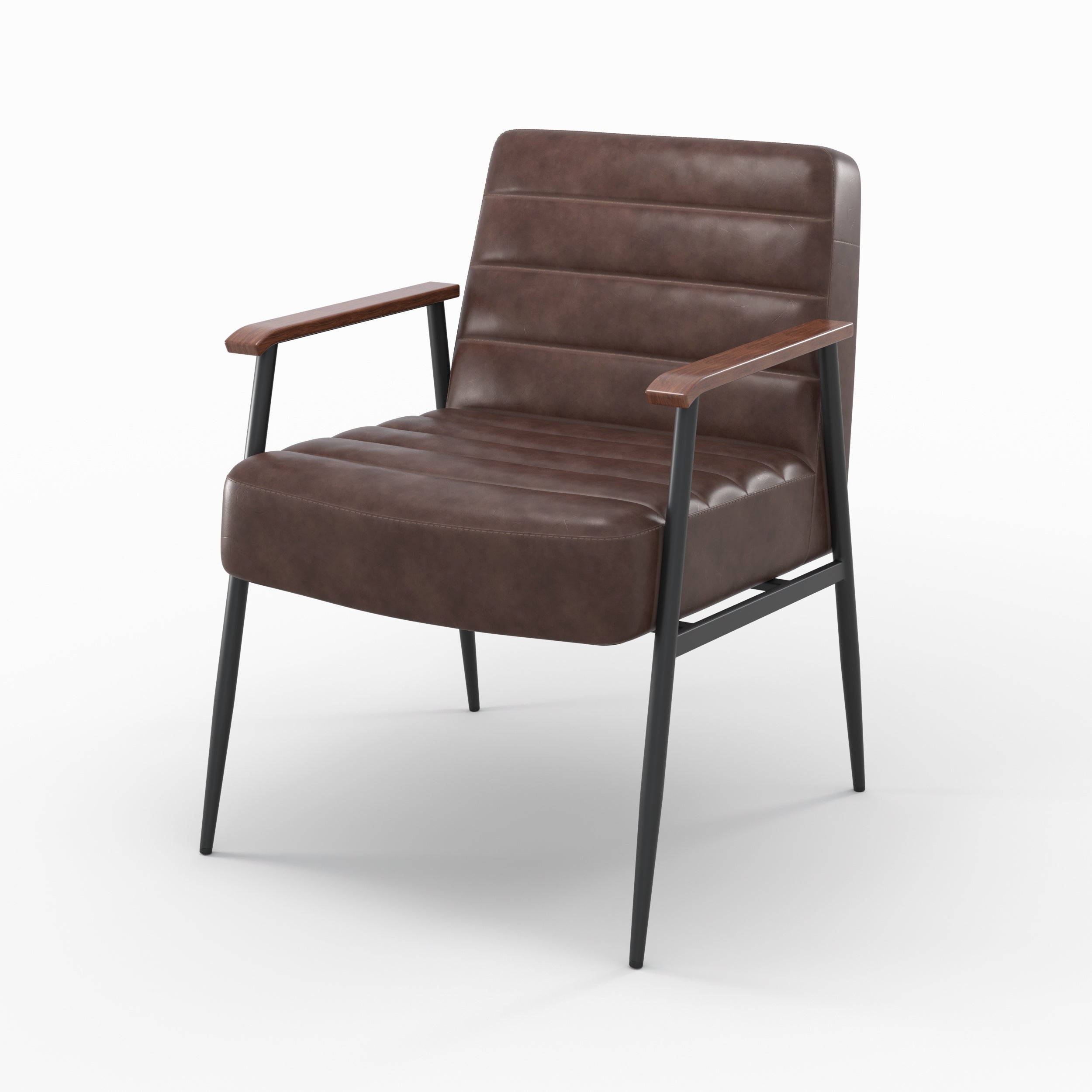 fauteuil en cuir marron pieds metal noir hugues