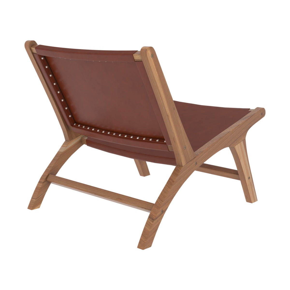 fauteuil en teck et cuir lisse marron kuna