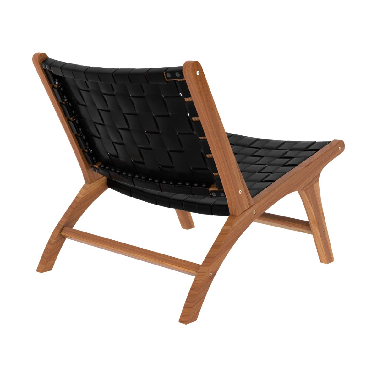 fauteuil en teck et cuir tresse noir kuna
