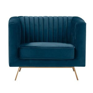 fauteuil en velours bleu fonce pieds dores gatsby