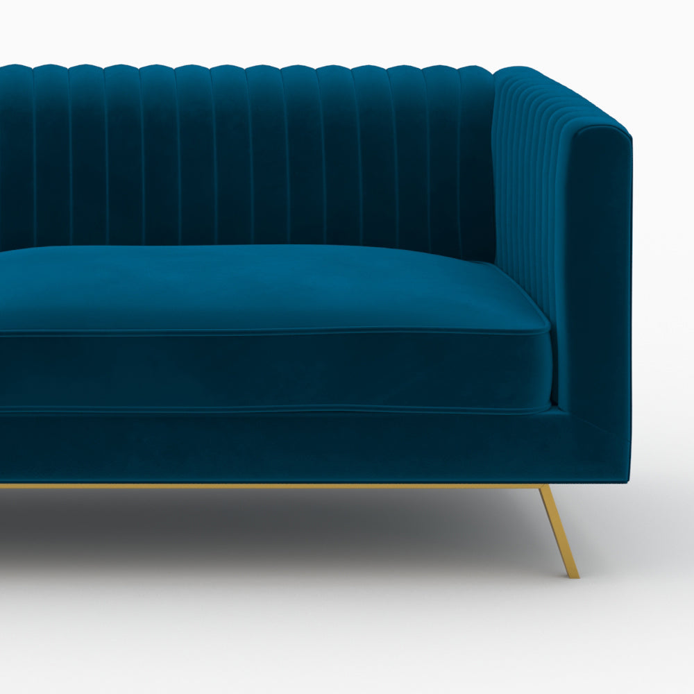 fauteuil et canape gatsby velours bleu 4 places pieds dores