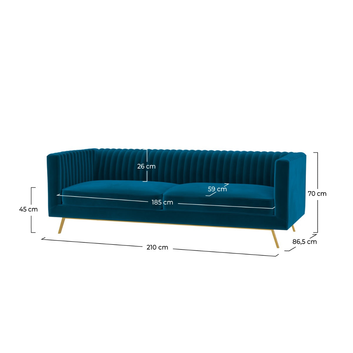 fauteuil gatsby 3 places en velours bleu fonce