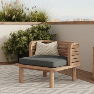 Fauteuil de jardin Kilda en teck massif et coussin gris