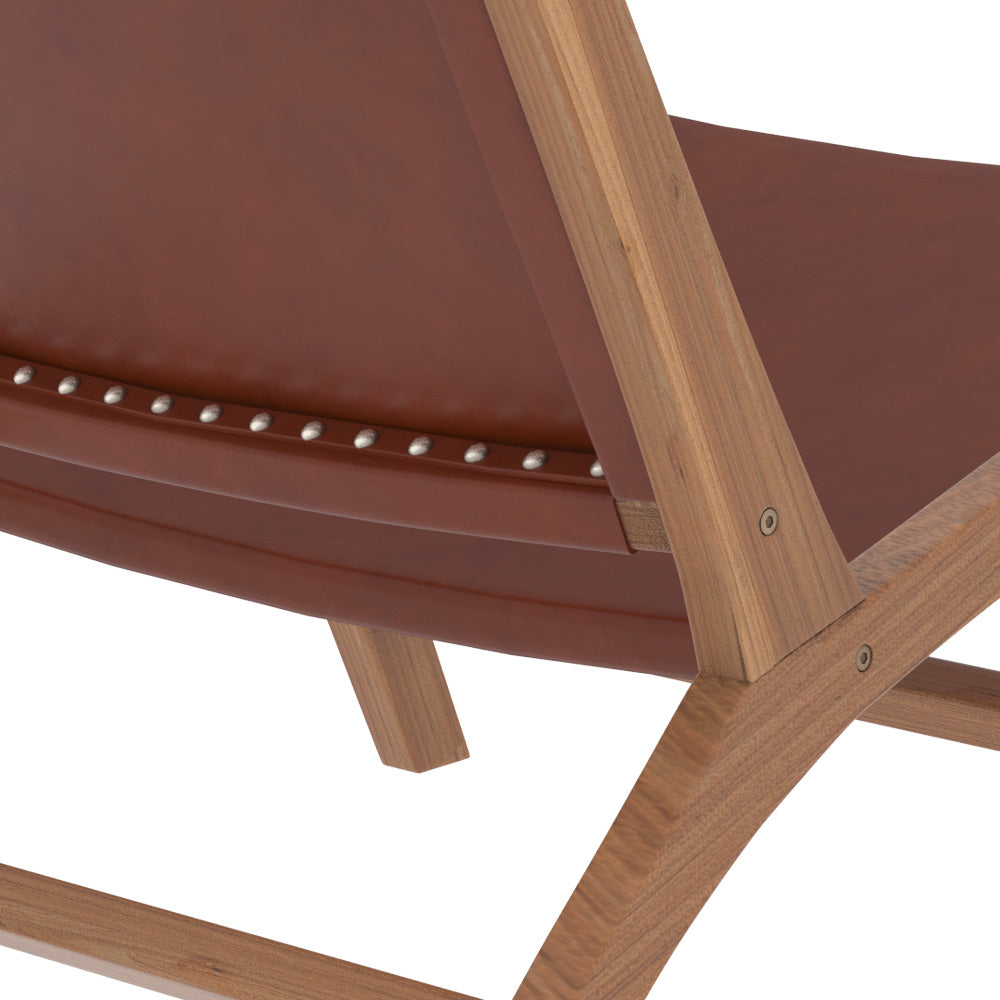 fauteuil kuna en bois de teck et cuir lisse