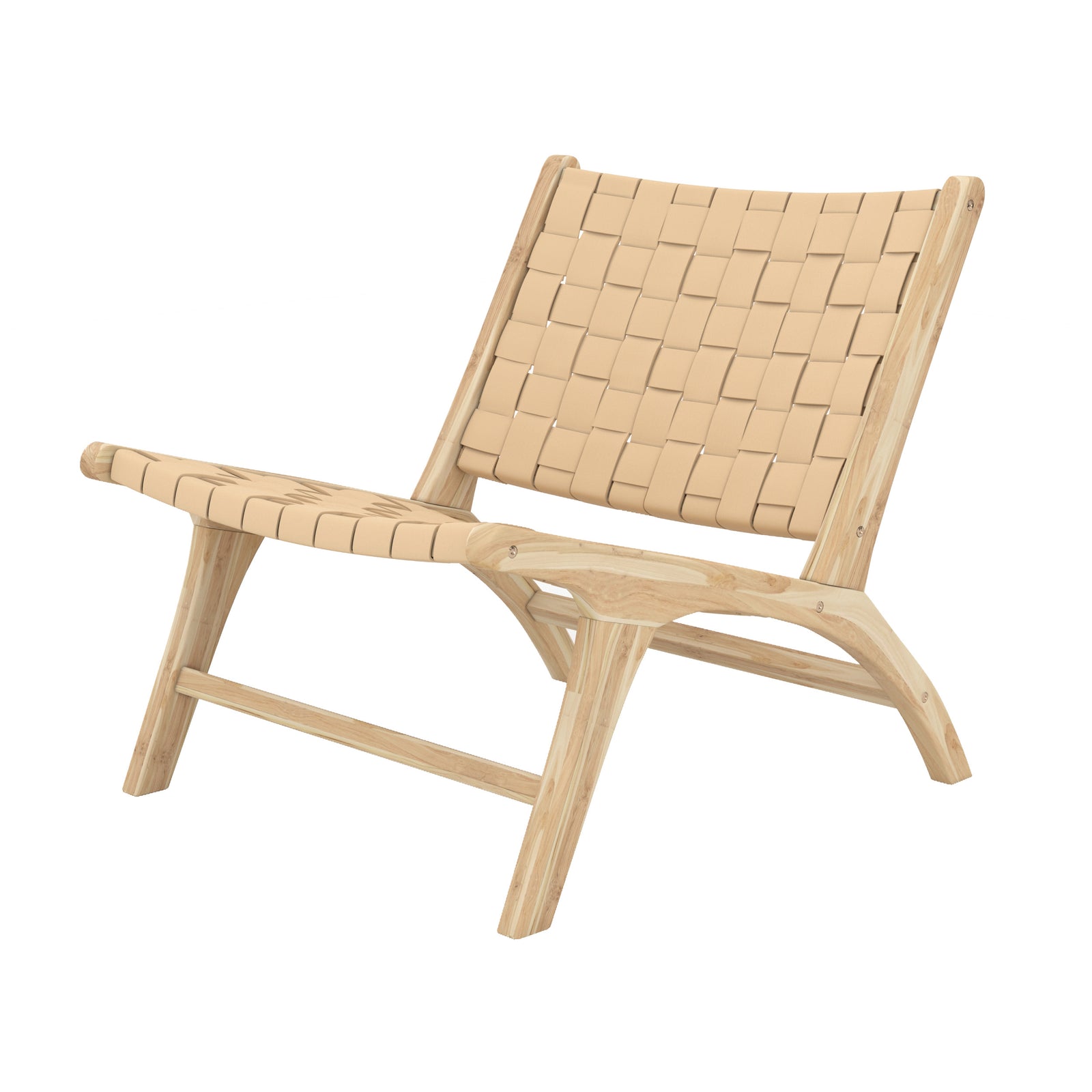 fauteuil kuna tresse beige cuir et bois de teck