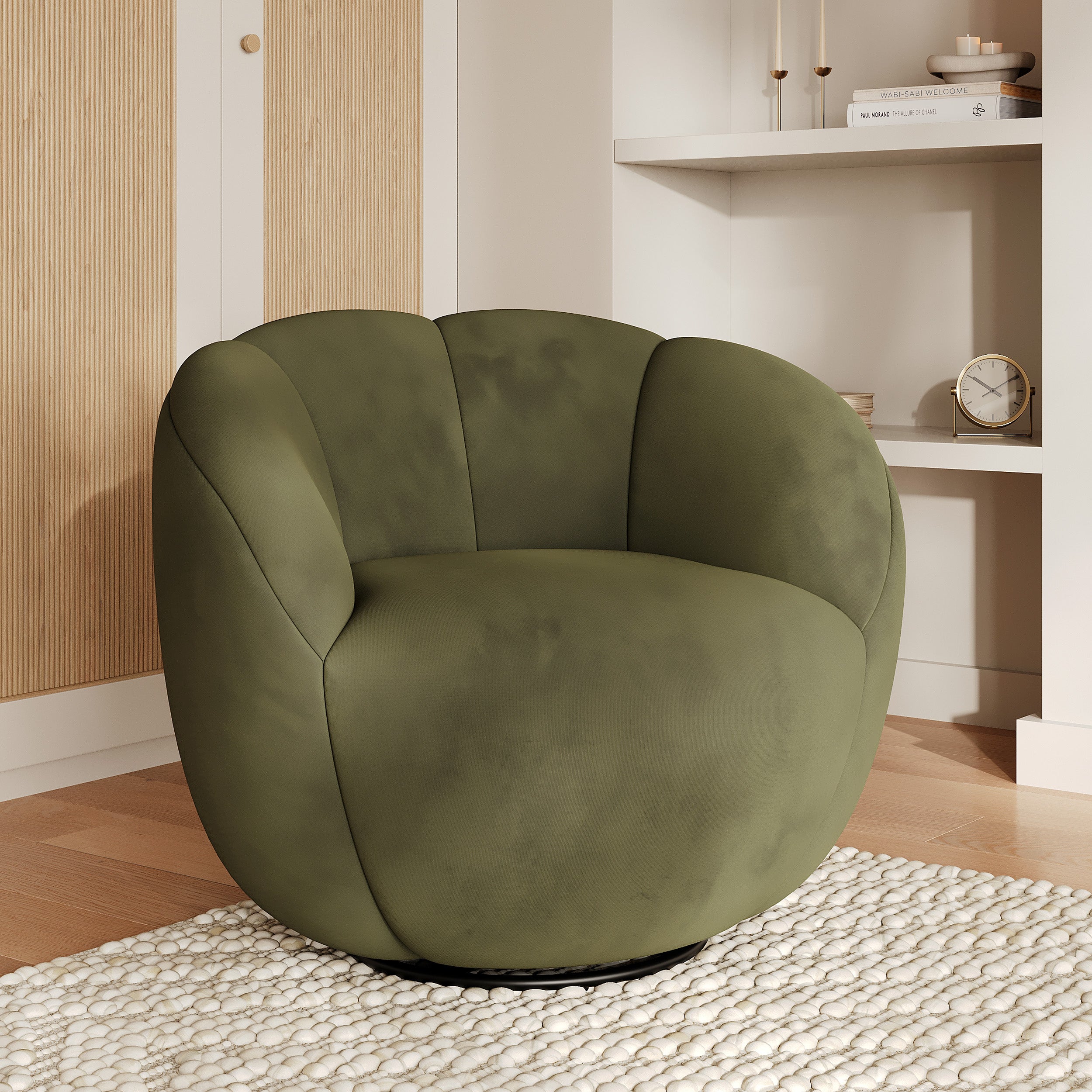 Fauteuil pivotant Ysé en velours vert