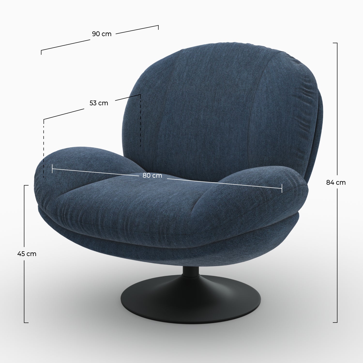 Fauteuil Ricci pivotant en tissu effet velours bleu foncé