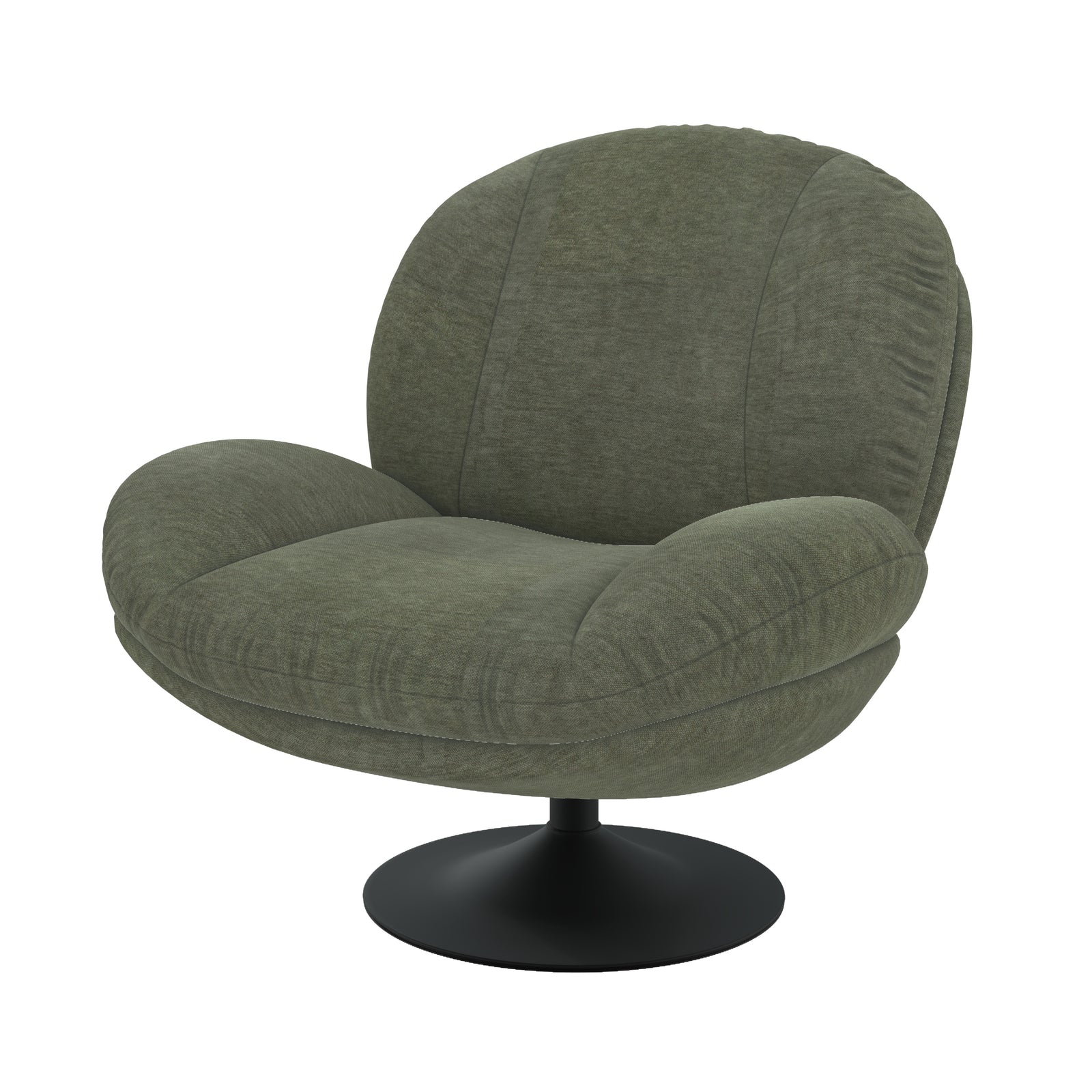 fauteuil ricci pivotant effet velours vert kaki fond blanc
