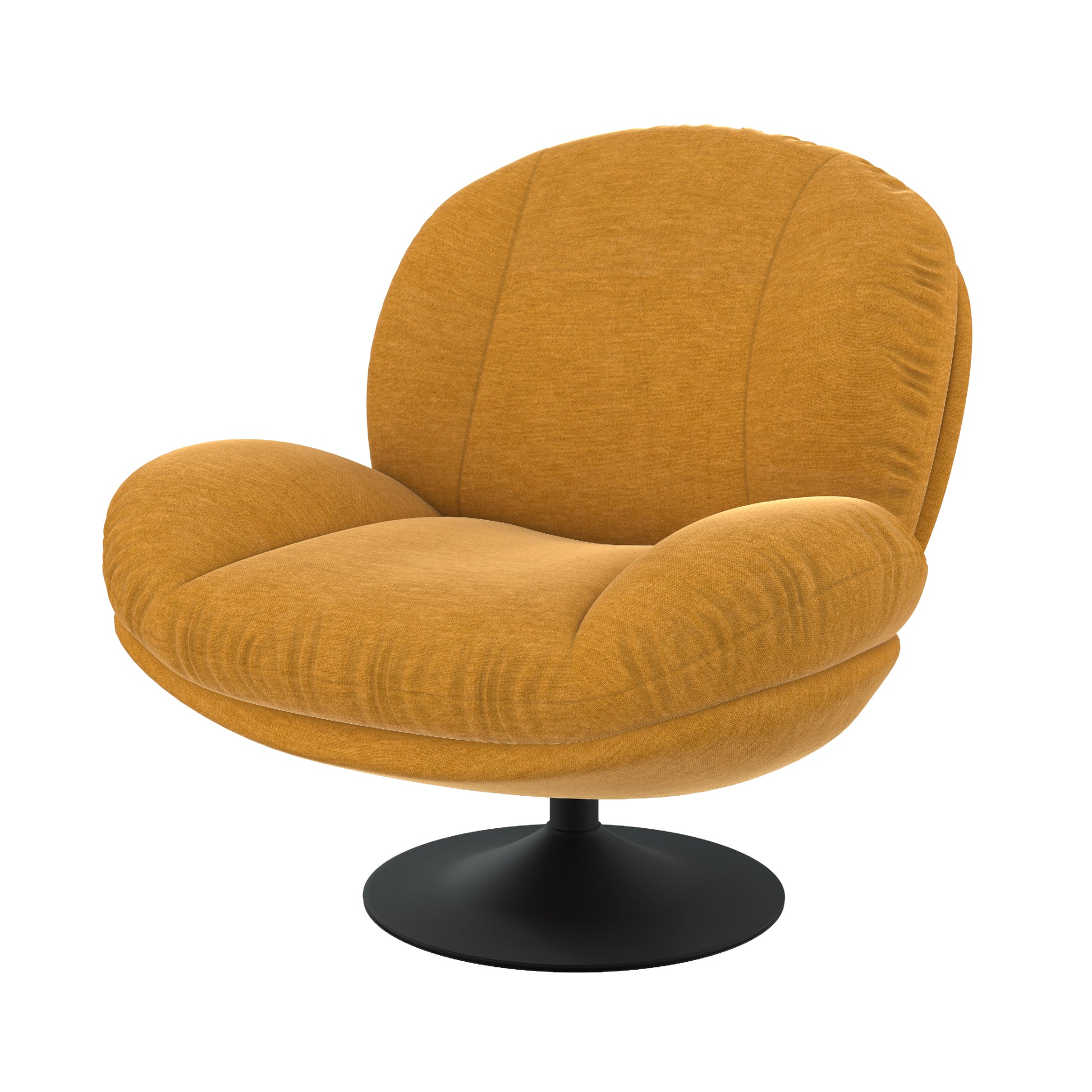 fauteuil ricci pivotant tissu effet velours jaune moutarde fond blanc
