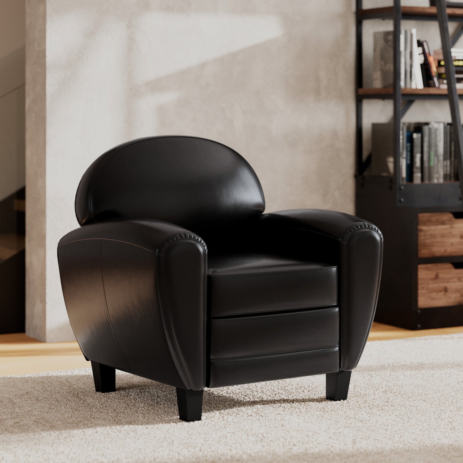 fauteuil simili cuir noir club rdv deco