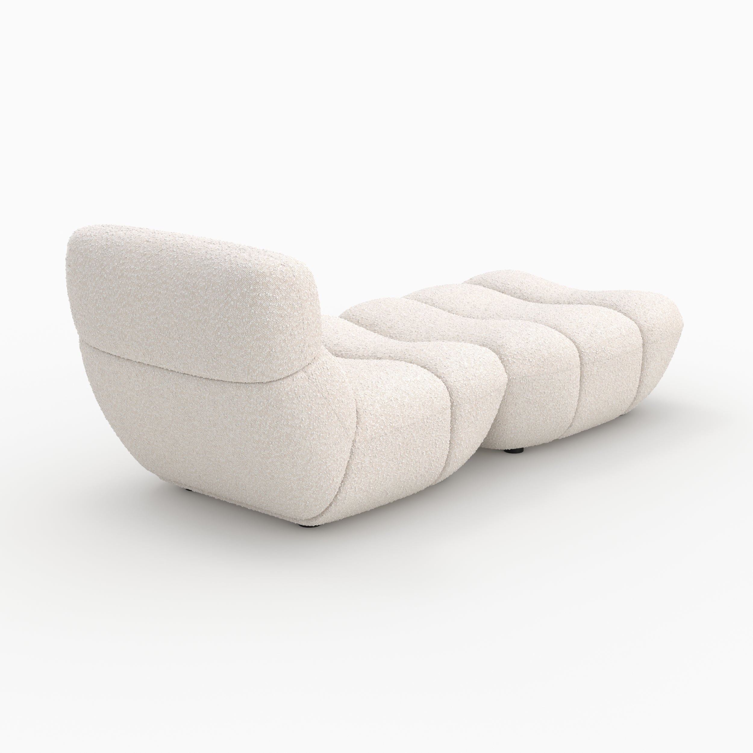 Ensemble fauteuil et pouf Teddy en tissu bouclé blanc