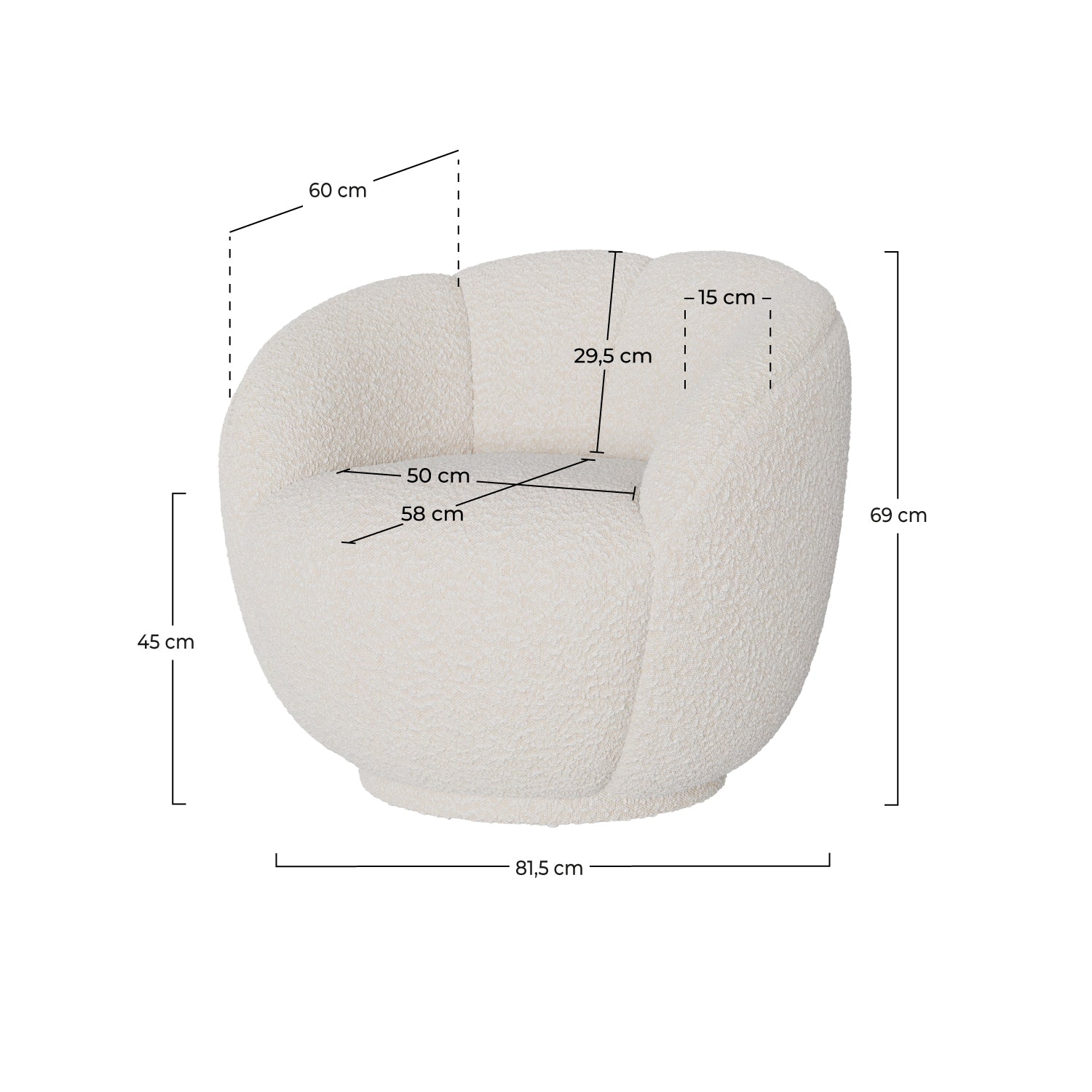 fauteuil tissu boucle blanc confortable forme coquillage