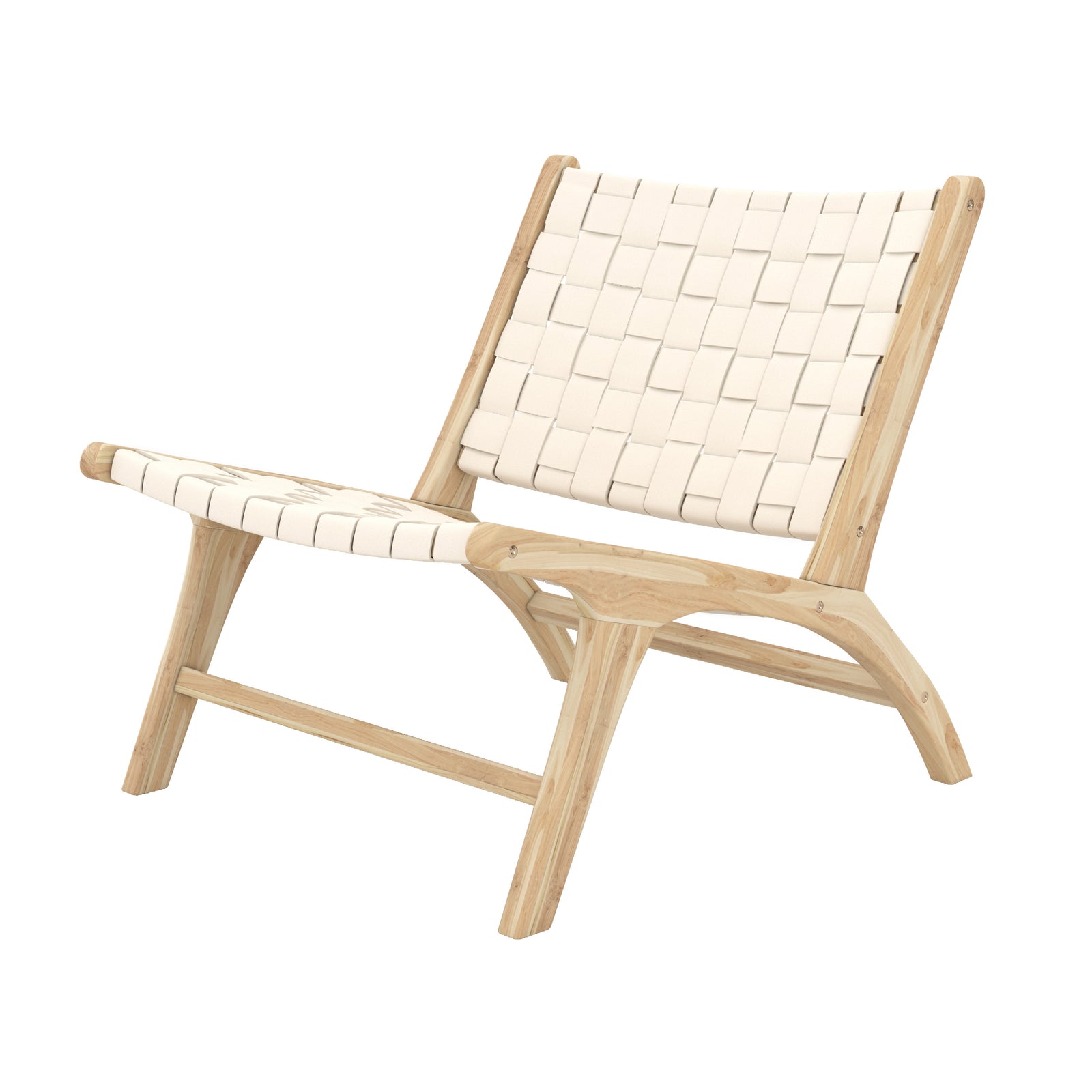 fauteuil tresse kuna blanc cuir et bois de teck