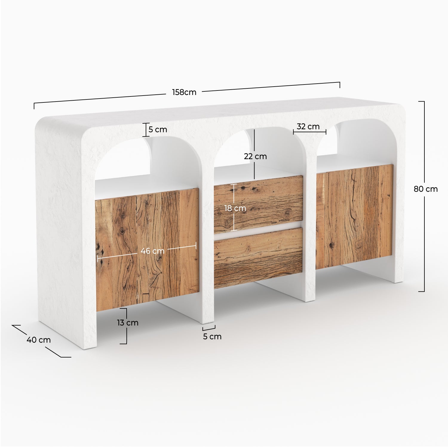 Buffet Fira en béton blanc cassé et bois