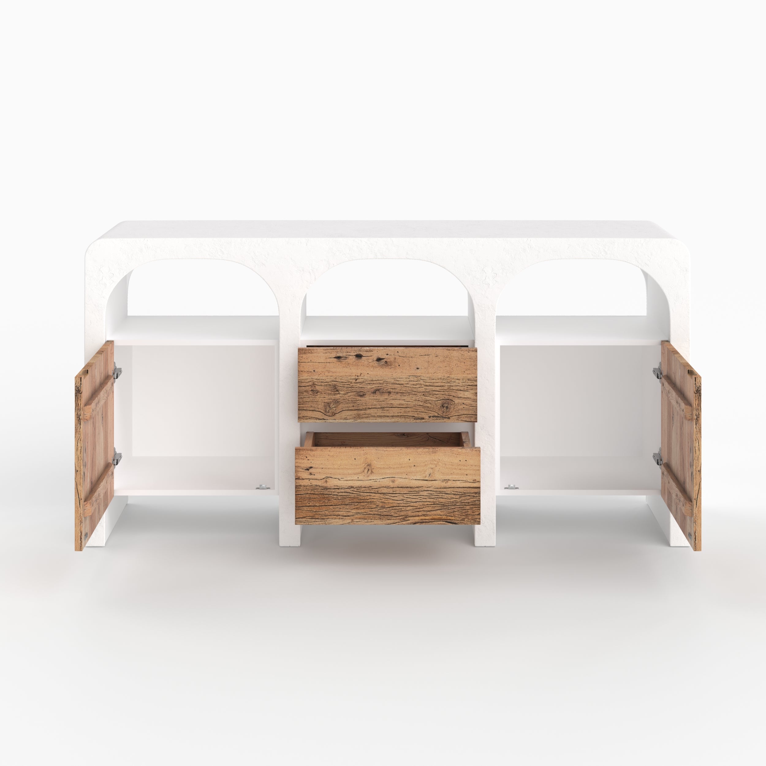 Buffet Fira en béton blanc cassé et bois