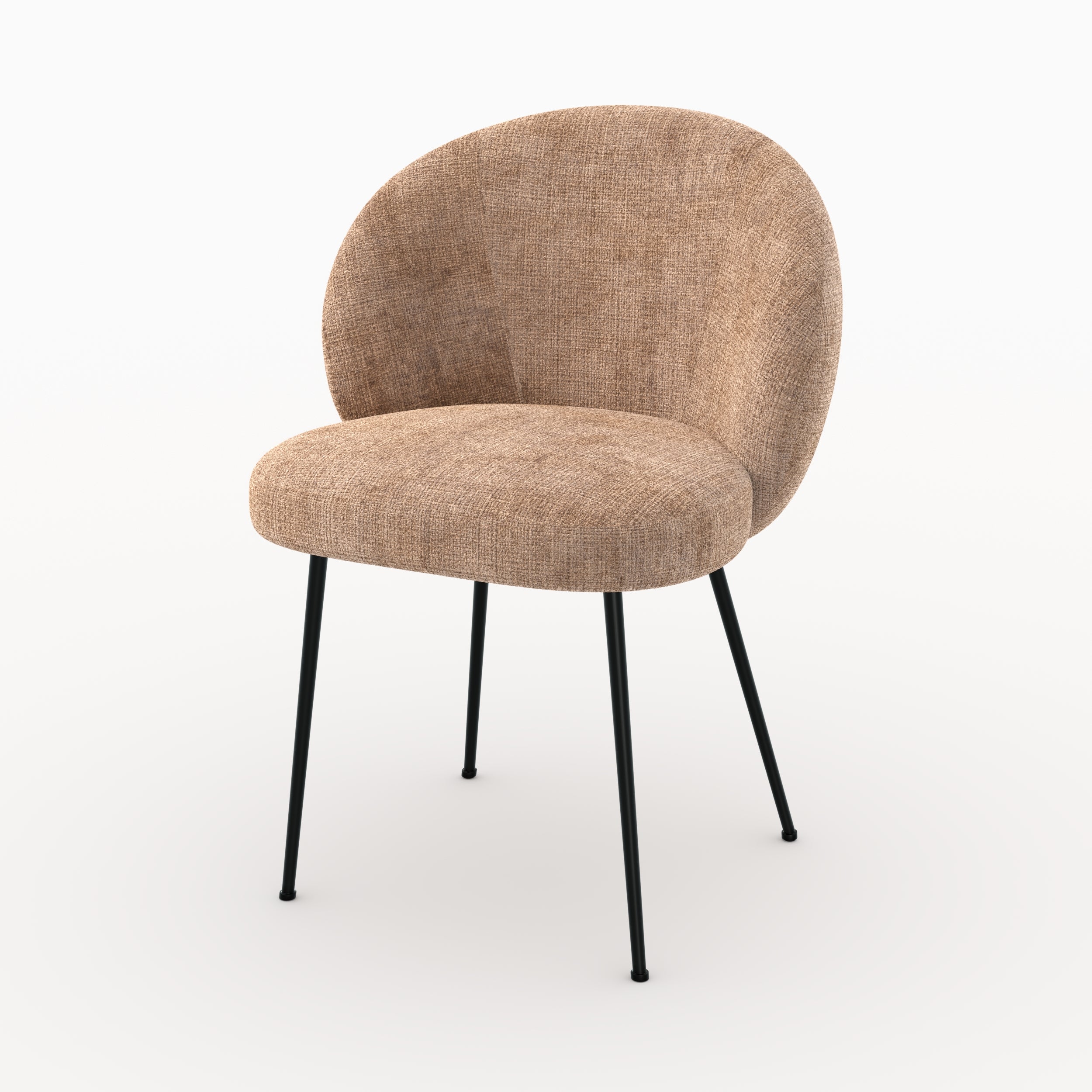Silla Bloomy de terciopelo chenillé café crema y metal negro