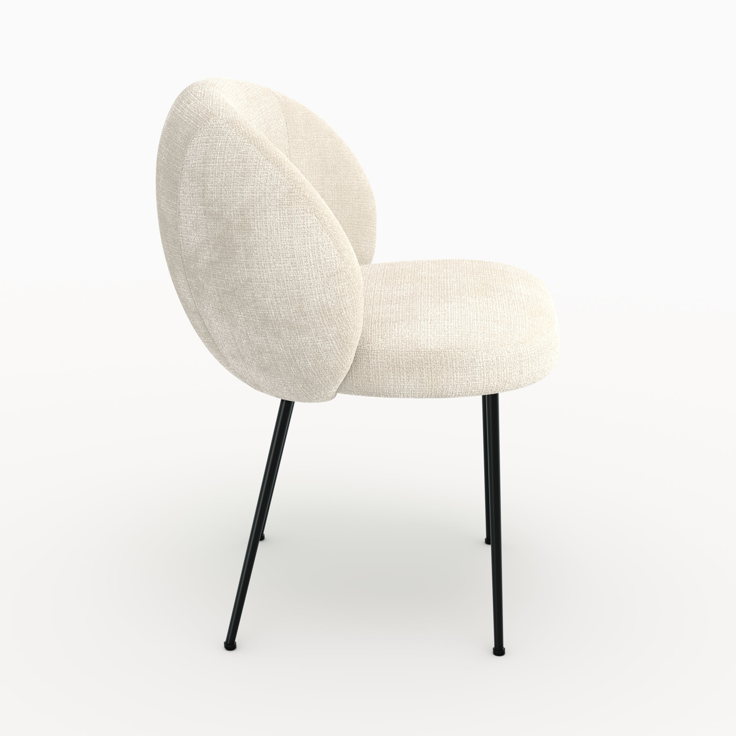 Chaise Bloomy en velours chenillé écru et métal noir