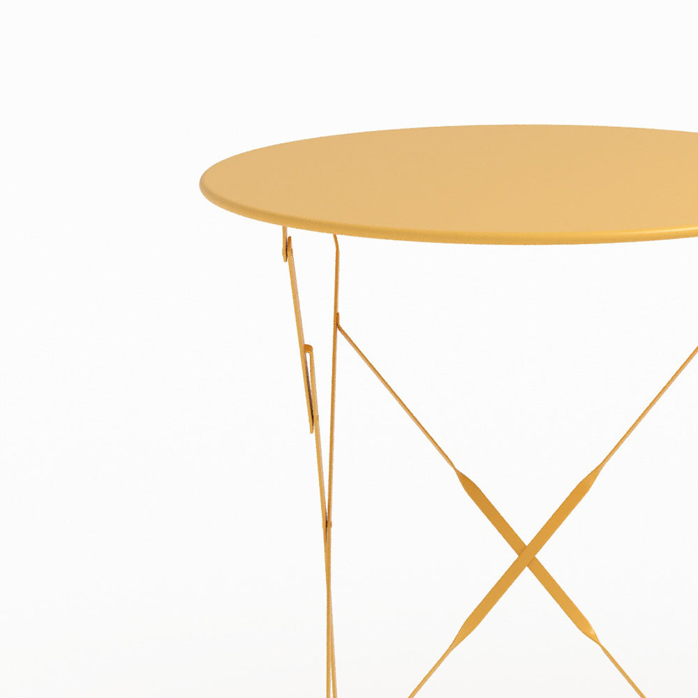 Table ronde et chaises de jardin pliantes Kayla 2 places en métal jaune