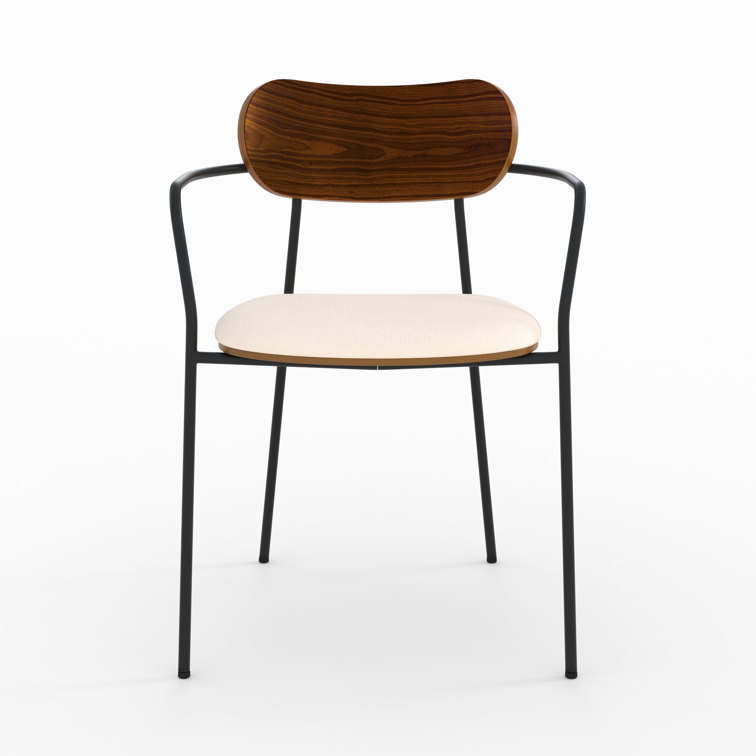 Lot de 2 chaises Marine en tissu beige et placage en bois foncé