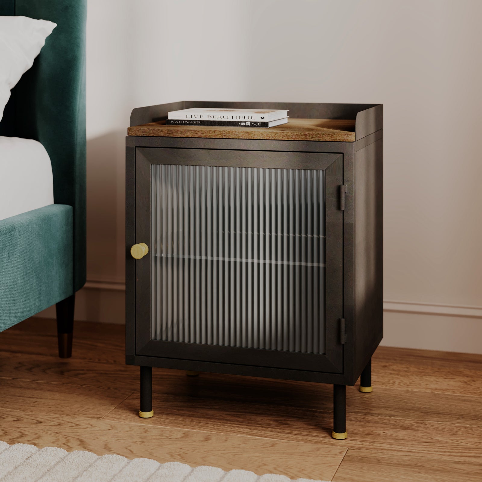 gauthier table de chevet verre et bois fonce