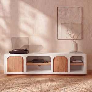 Meuble TV Fira en plâtre blanc cassé 180 cm